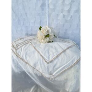 Vintage Madeira 100% LINEN Napkins cream white Crocheted Lace Edge Set of 6